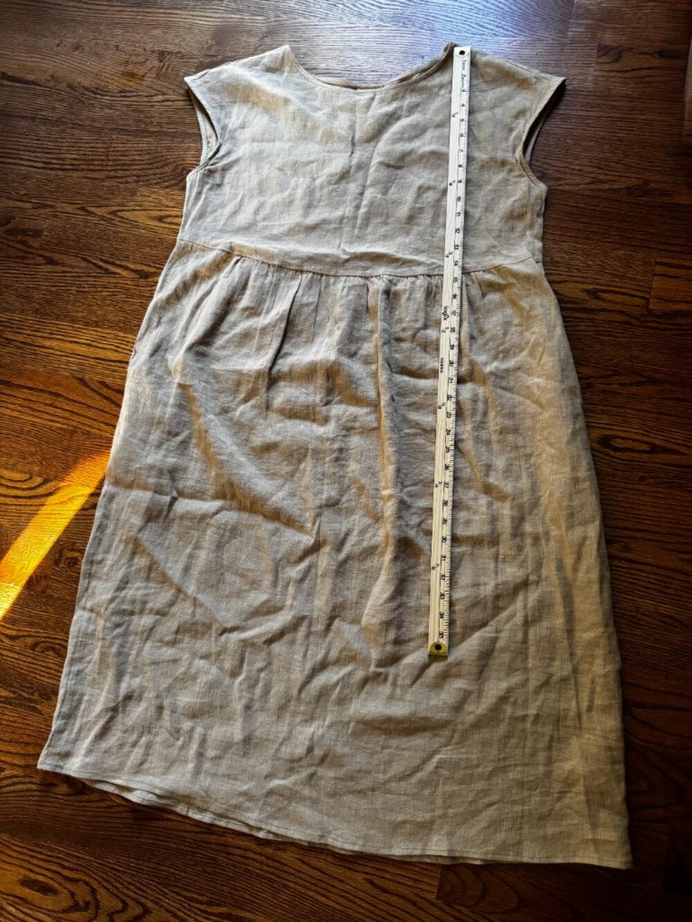 LINTICO 100% Linen Dress Women's XL Beige Natural Shift Midi Dress Cottagecore - Picture 4 of 8